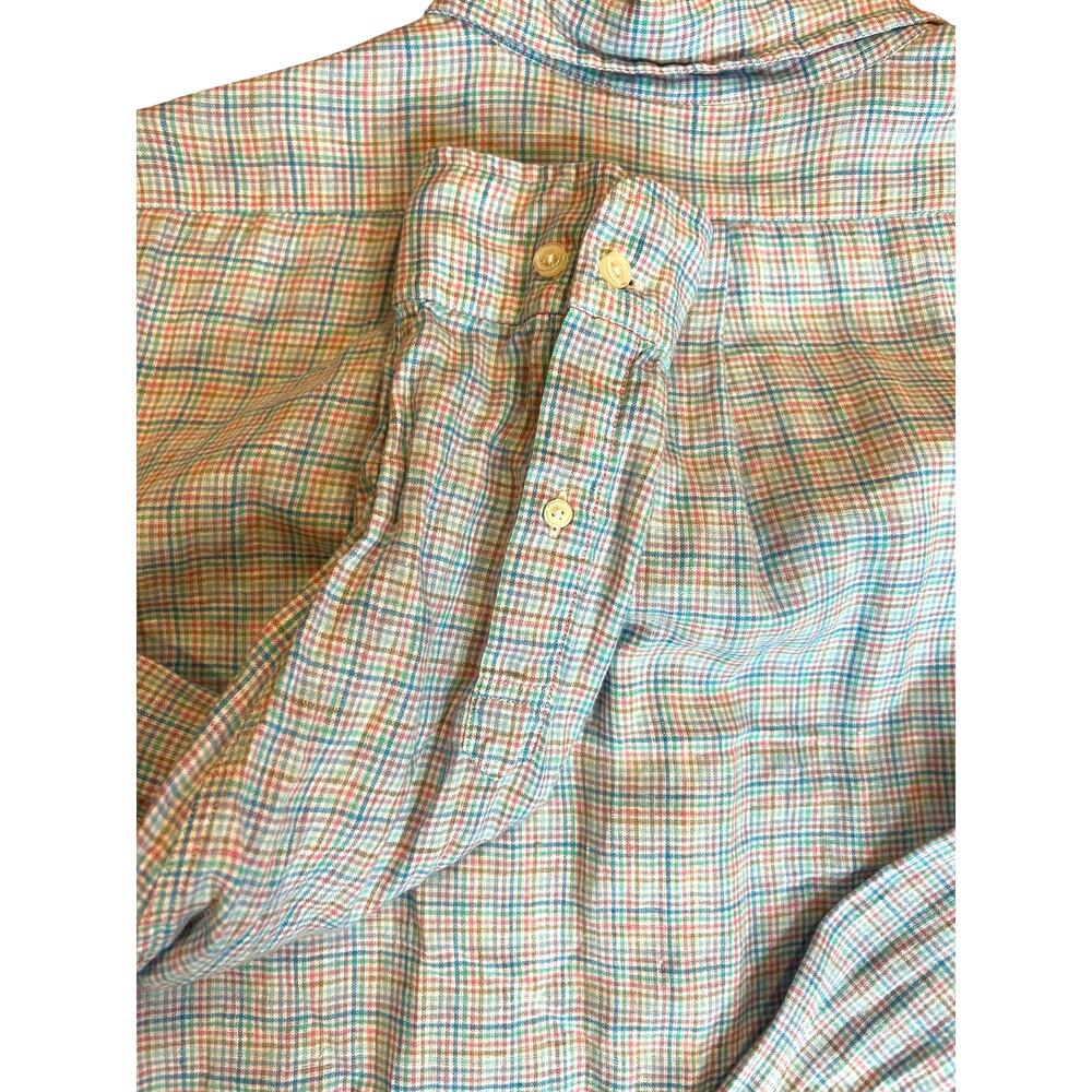 BROOKS BROTHERS Men's 100% Linen Button Down Shirt LARGE Micro Plaid Regent Fit - Picture 8 of 8